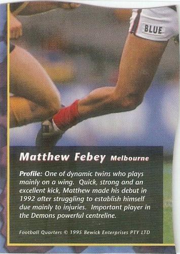 1995 Bewick Enterprises AFLPA Football Quarters #49 Matthew Febey Back